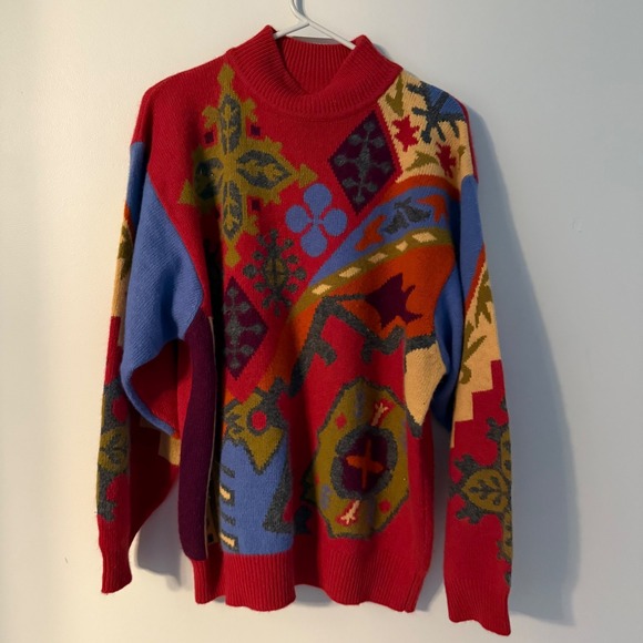 Vintage turtleneck pattern wool sweater - Picture 1 of 8